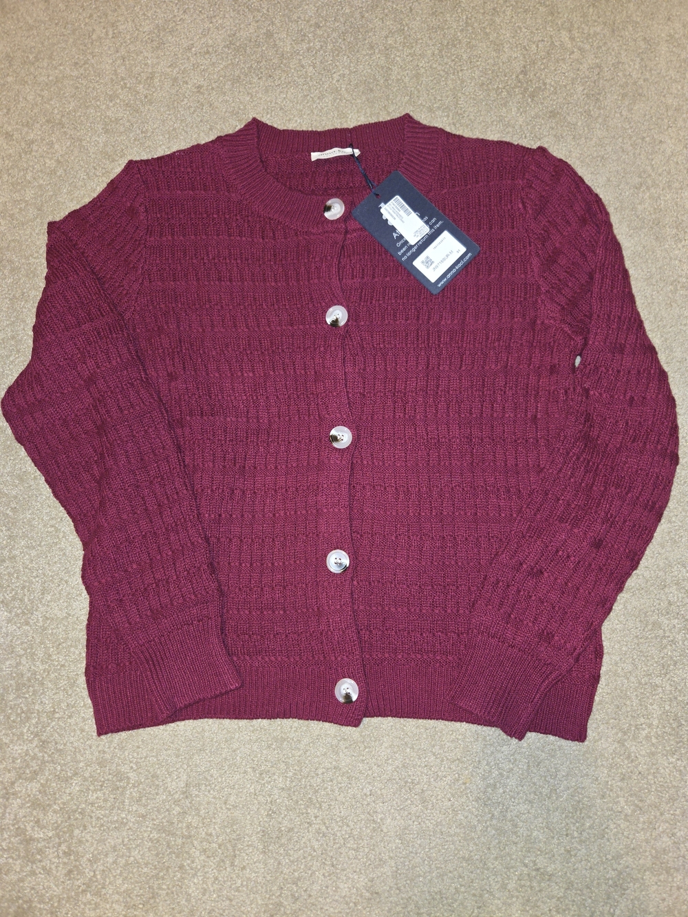 Women's Burgundy Knit Button-Up Sweater Cardigan Medium